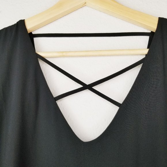 Want and Need Crochet Sleeve Shift Dress Black - Picture 7 of 14